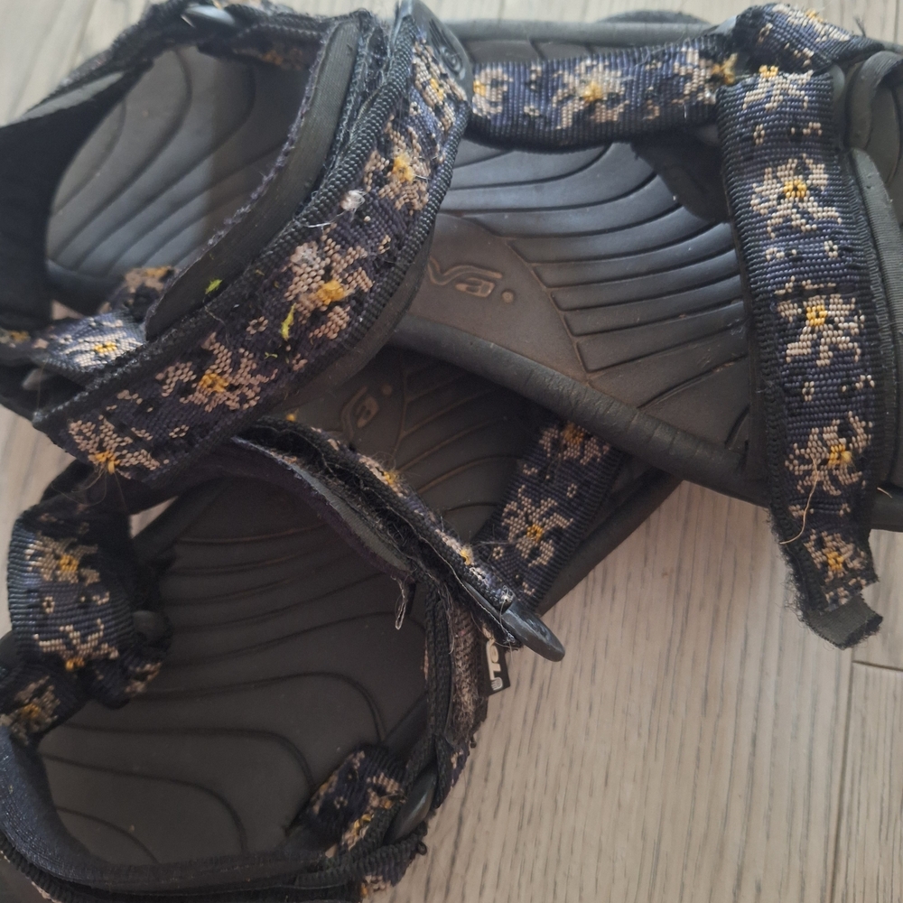 Teva Black Sandals with Ornate Design
